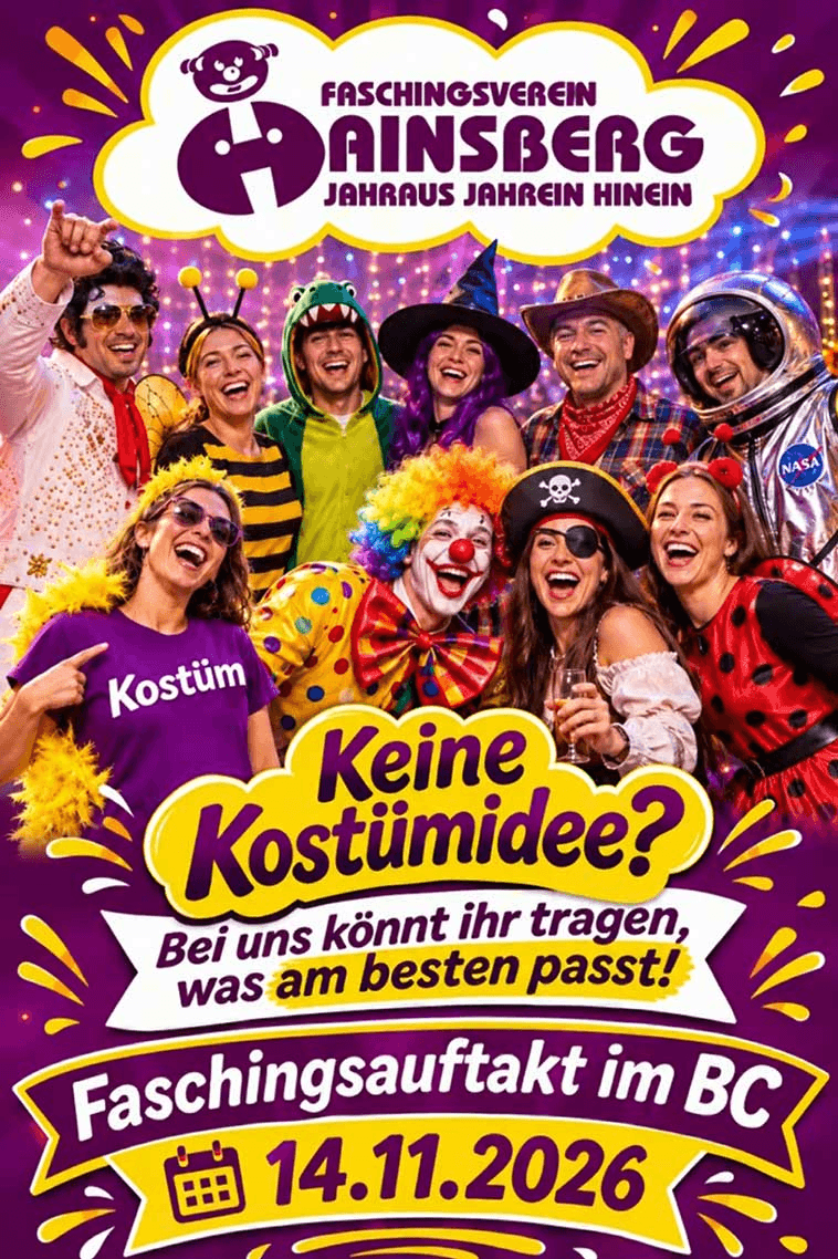 Egal ob im Kostüm, Vereinsmontur oder in lässigem Outfit - Karten für unseren Faschingsauftakt bestellt und mit deinen Freunden am 14.11. ab ins BC zum Feiern kommen! Kein Bild zu "Was soll ich anziehen?" gefunden